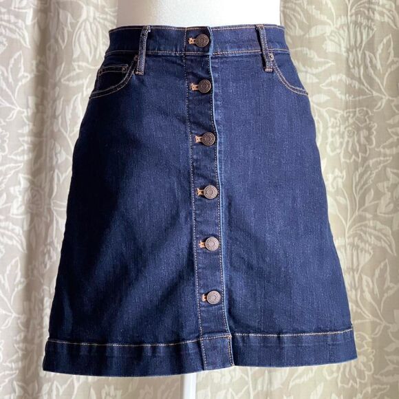 Gap Dark Wash Denim Button Front High Waist Preppy Retro Mini Skirt Size 0 - Picture 1 of 8